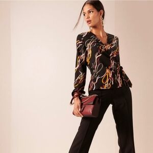 Nine West Abstract Print Wrap Tie Blouse Size Medium